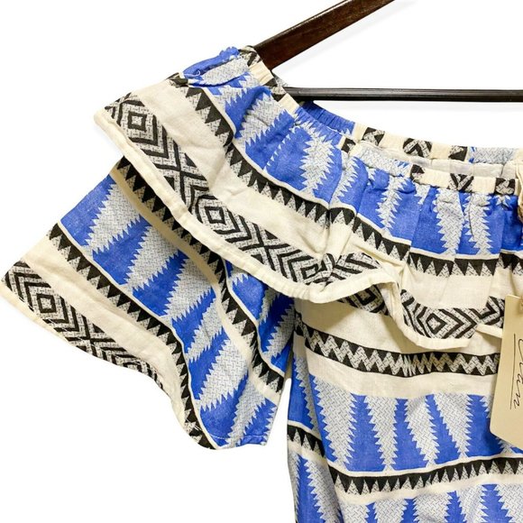Elan Women's Size M Top Tribal Aztec Sleeveless Strapless Off Shoulder Boho Blue - Picture 3 of 8